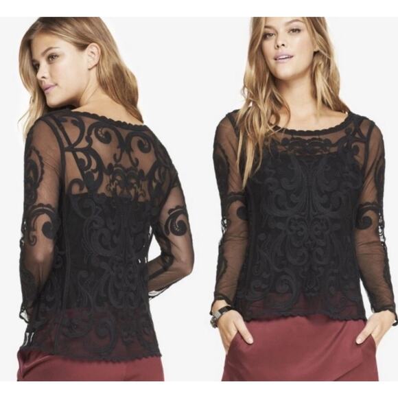 Y2k Sheer Mesh Top Large Black Whimsygoth Dark Romantic Sexy Feminine EXPRESS - Picture 7 of 8